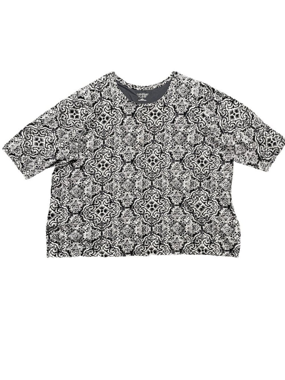 Catherines Top Womens Size 4X Black Gray Geometric Soft Stretchy Office Casual